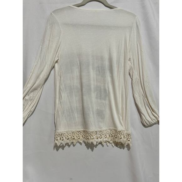 JC Fits S Top Cream Elephants Bead Crochet Slit Sleeve Boho Safari Travel Glam - Picture 8 of 9